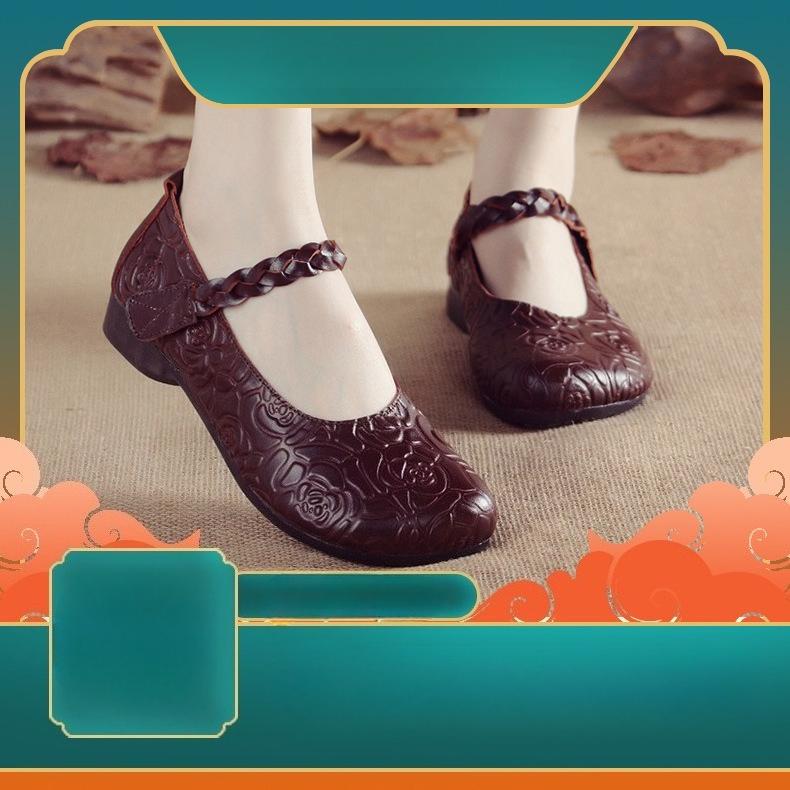 Women s Single Shoes Braided Flat Spring Soft Leather Soft Bottom Square Toe Anti-slip Spring and Autumn Shoes 35 красный