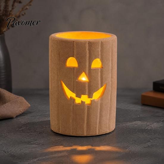 Small Decorative Lanterns for Entryways Halloween Pumpkin Candle Holder, Resin Hollow Candlestick, Vintage Country Fall Holiday Party Props