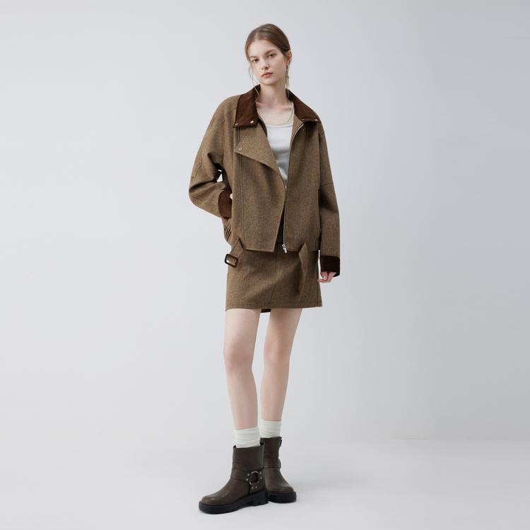 ELLE Retro Barn Style Patchwork Corduroy Oversized Fashion Design Wool Casual Loose Versatile Comfortable Long Sleeve Cardigan Jacket EF52823