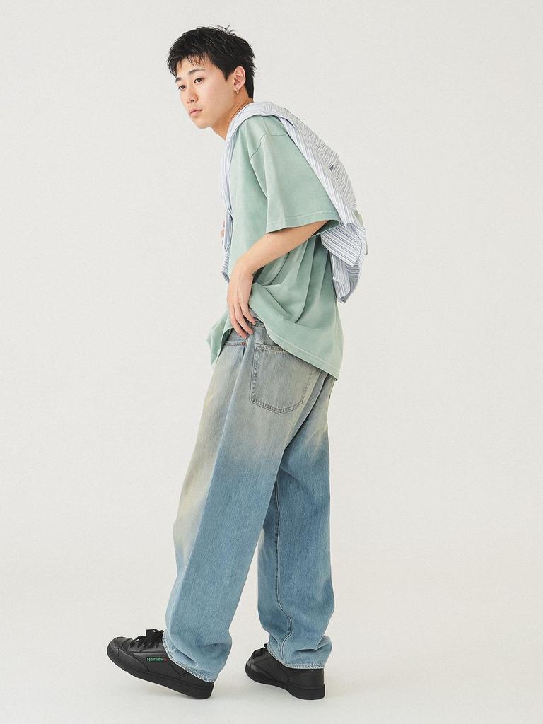 Beams Men's S/S TEE Loose Fade Crew Neck T-Shirt, MINT.GRN, Size L, 11041338146