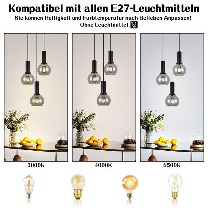 Lampe suspendue - NETTLIFE - 3 flammes - E27 - Noir - Verre & métal
