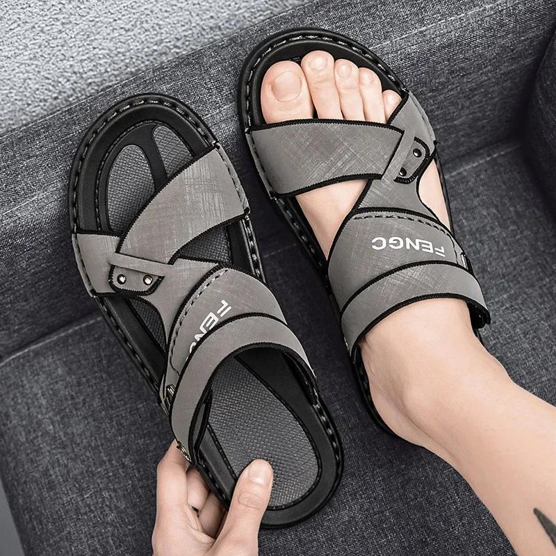 Sandálias para Homens 2024 Novas Sandálias Plataforma Casuais Moda Masculina Sapatos Baixos de Verão Chinelos de Couro Hombre Plus Size 38-44