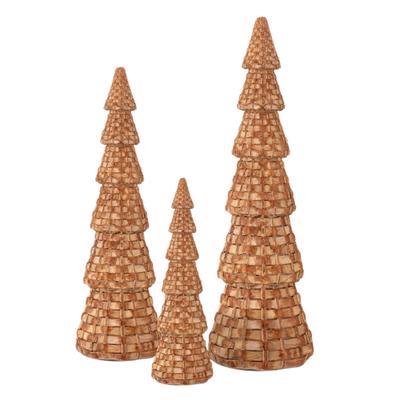 Cône d'arbre de Noël en résine rotin Style rotin naturel Figurines d'arbre de Noël de table pour les fêtes d'hiver Table d'entrée Manteau de cheminée Pièce maîtresse