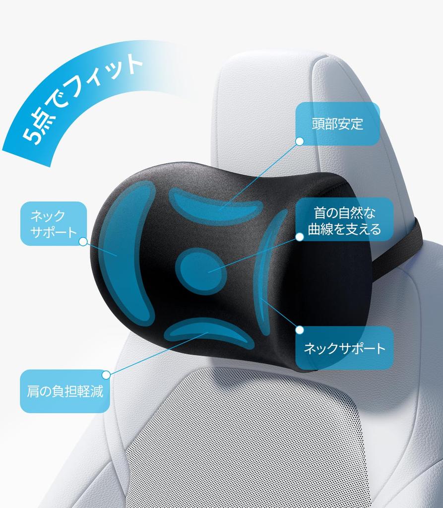 Wigoo Car Set of Cervical Pillow with Memory Breathable Easy Cervical Removable Compatible with All No Car Black Headrest, 2, Foam, Design,