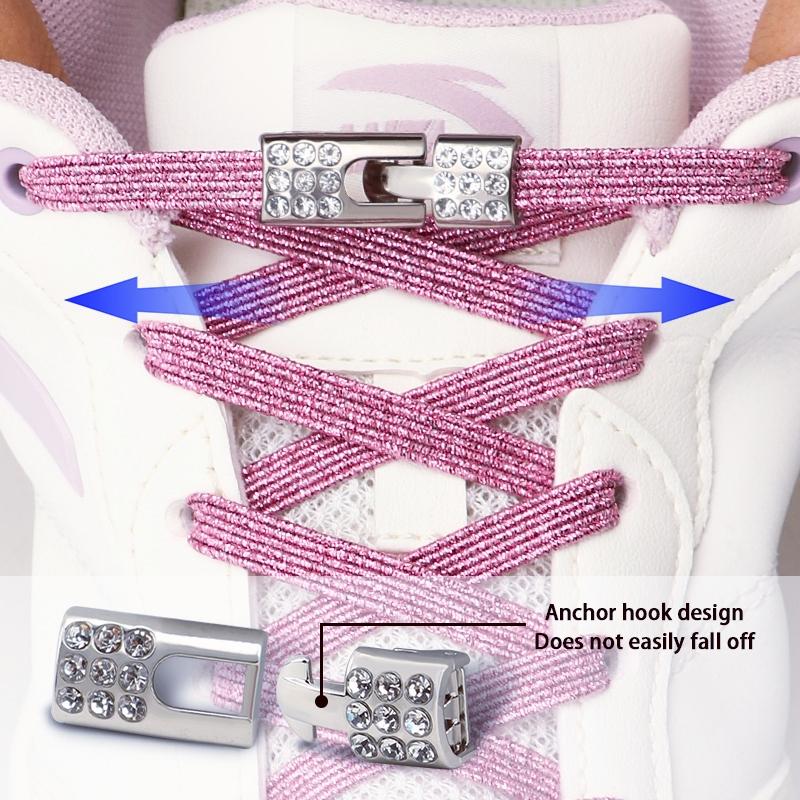 2Set Diamond Lock Shoelaces Without ties Colorful Elastic Laces Sneakers No Tie Shoe laces Glitter Flat Shoelace Shoe Accessorie