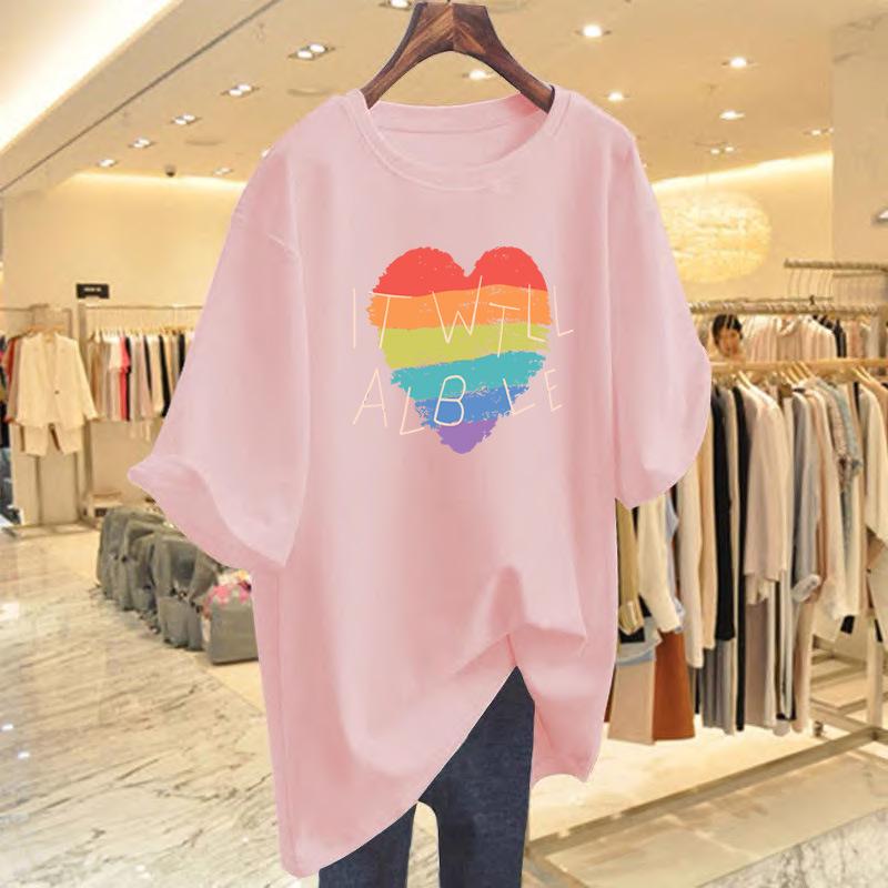 

Women s Summer Love Letter Print Casual Loose Round Neck Tee L червоний
