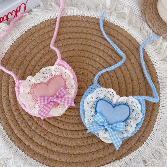 Niedliches Hunde-Spitzen-Bandana mit Herzmuster, Welpen- und Katzen-Lätzchen mit Schleife, gestricktes Speicheltuch für kleine und mittelgroße Hunde und Katzen