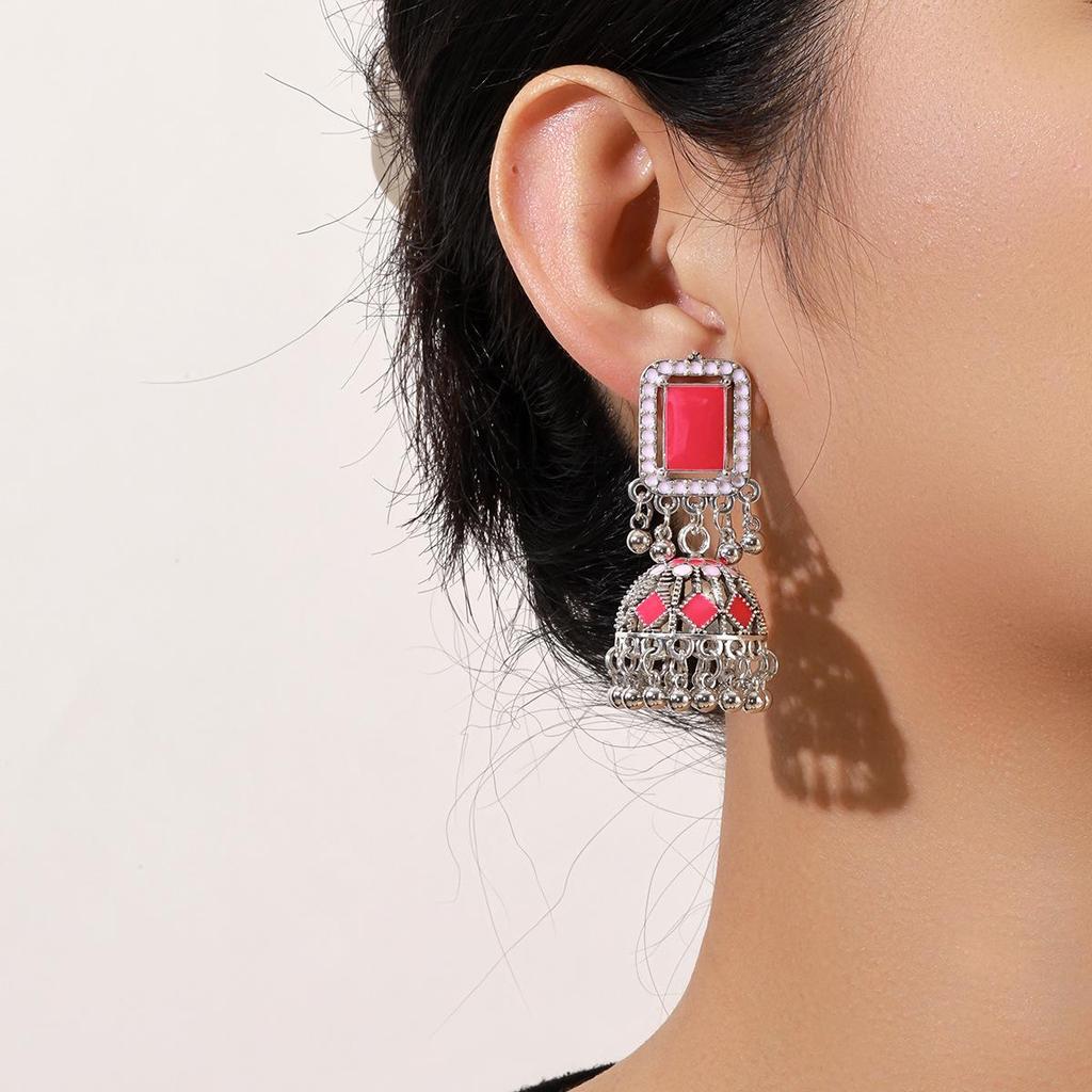 Elegant Retro Indian Tassel Bell Pendant Earrings - High-End Fashion Women's Metal Statement Piece