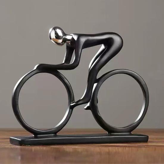 Black Cycling Sculpture Resin Bike Rider Statue for Bicycle Sport Enthusiasts Riding Man Desktop Ornaments