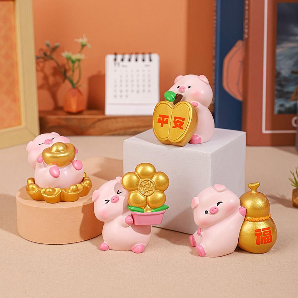 Fortune Blessing Pig Statue Chinese Style New Year Pig Figurine Funny Lucky Pig Figurine  Kid Toys