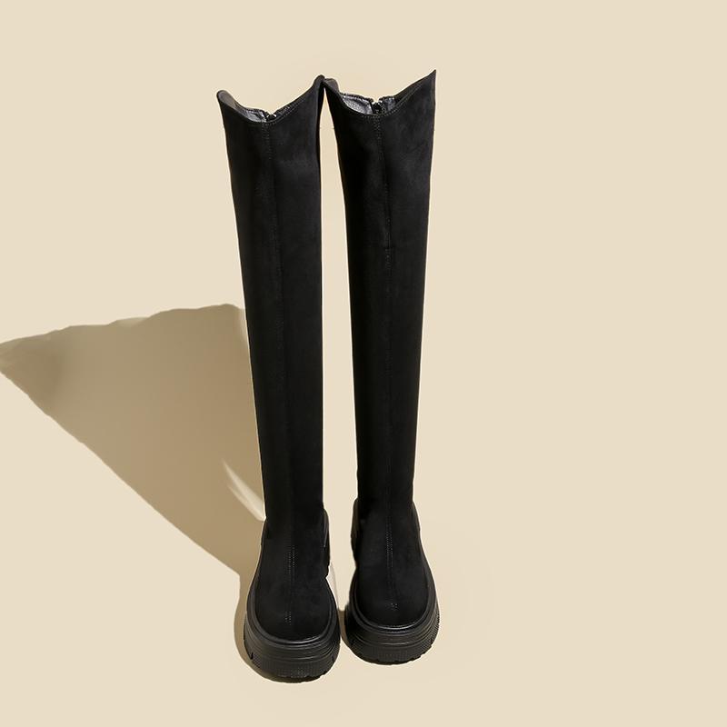 мода Винтаж Зимние женские сапоги выше колена Модные молнии сзади Толстые каблуки Длинные сапоги Женские сапоги Largas 37 чёрный 6290₽