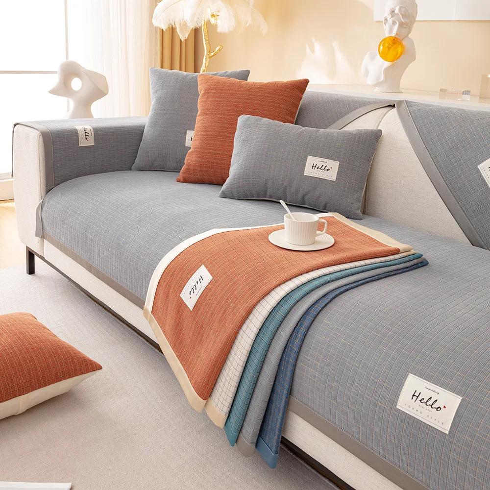 Sofa Cushion Four Seasons Universal Non-slip Pure Cotton Fabric All Cotton Cover Towel Modern Quilted High-grade Simple Cushion