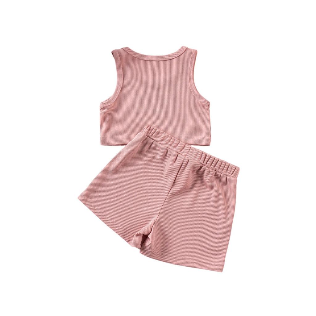 Girls' Solid Color Set - Sleeveless Top & Elastic Waist Shorts