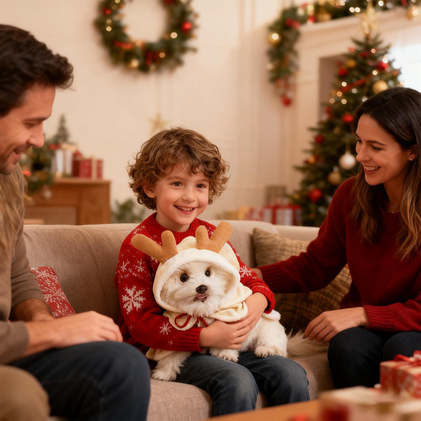 

Christmas Pet Hooded Cape With Antlers - Soft Festive Costume For Small Dogs & Cats, Holiday Party Outfit M коричневый