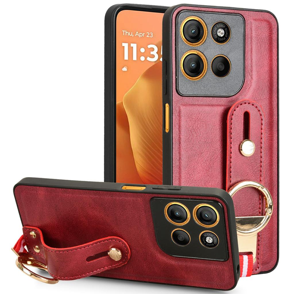 For Motorola Moto G15 4G/G15 Power 4G Case Wristband Kickstand Leather+PC+TPU Phone Cover with Bottle Opener