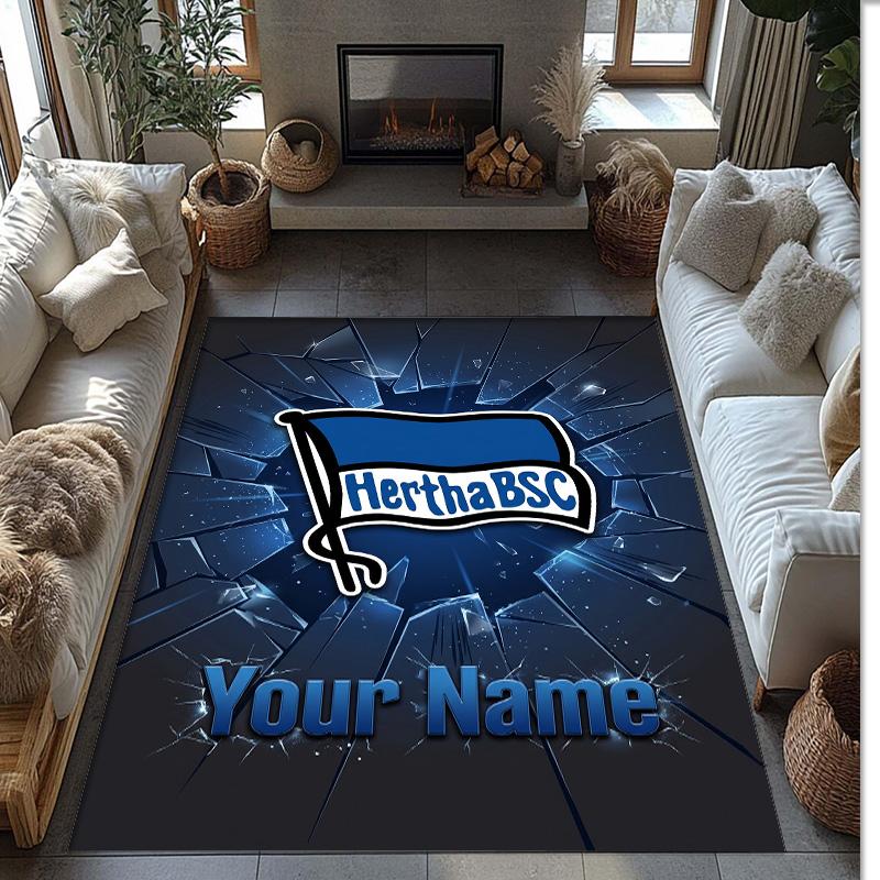 Hertha Bsc Printed Crystal Velvet Rug Non‑Slip Crystal Velvet Carpet For Sofa Bedroom Indoor Home Decoration