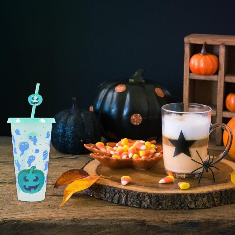 Magical Temperature Sensitive 710ML Tumblers Halloween Themed Efficient Cup Includes Leak proof Covers And Detachable Straw