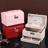 Minimalist High-end Jewelry Storage Box Pu Multi-layer Multi-function Large-capacity Jewelry Box with Mirror and Lock