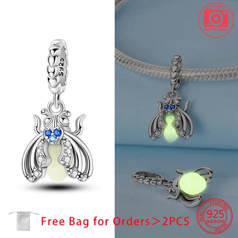 Original Copper Luminous Firefly Purple Zircon Firefly Heart-Love Charms Beads Pendant Fit Bracelet For Women Diy Gift