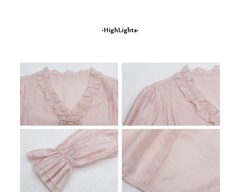 Camisa Feminina Ge Ming com Flores 3D e Manga Sino - Top Retro Francês de Primavera