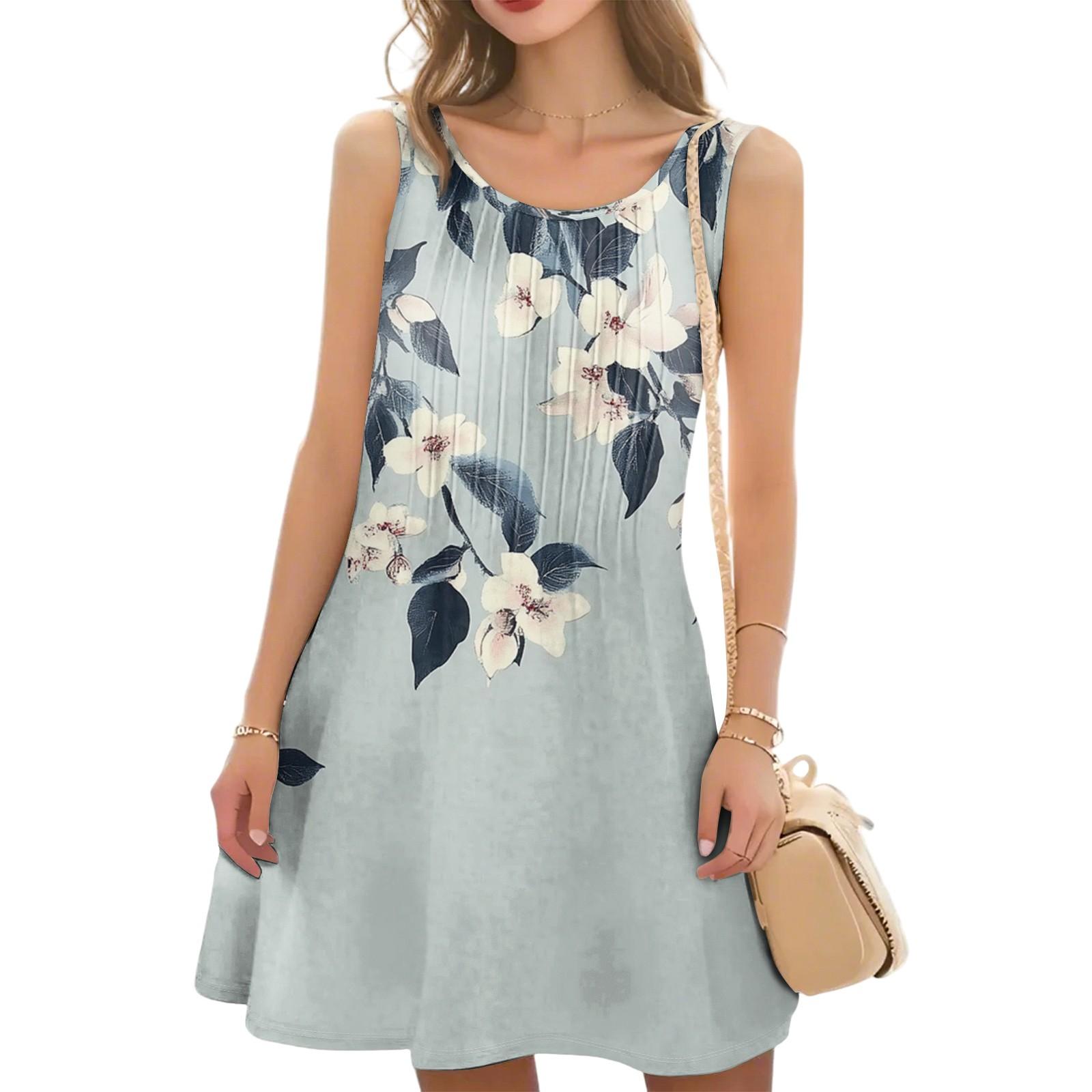 

Женское повседневное модное платье с цветочным принтом и круглым вырезом без рукавов XXL