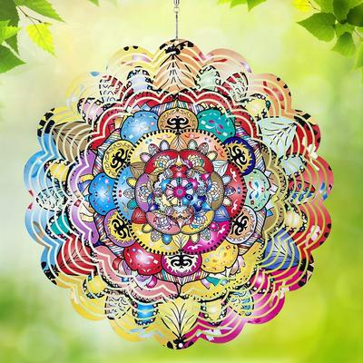 2D drehende Windglocke mit Schmetterling Hahn Eule Mandala Muster für Garten Hof Außen Dekoration Hängendes Ornament