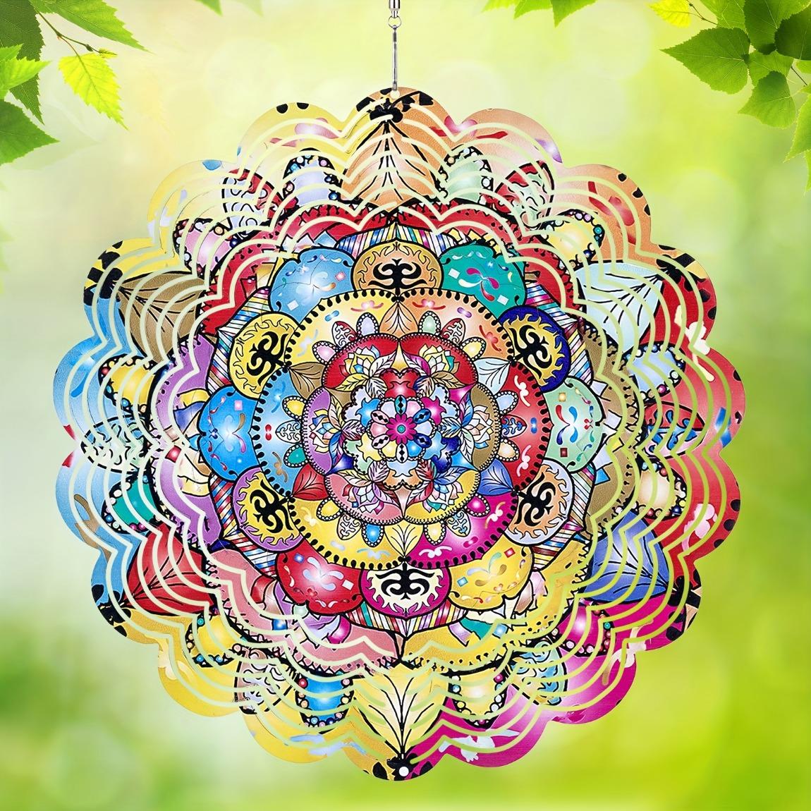 

3D Rotating Wind Chime with Butterfly Rooster Owl Mandala Pattern for Garden Courtyard Outdoor Decor Hanging Ornament