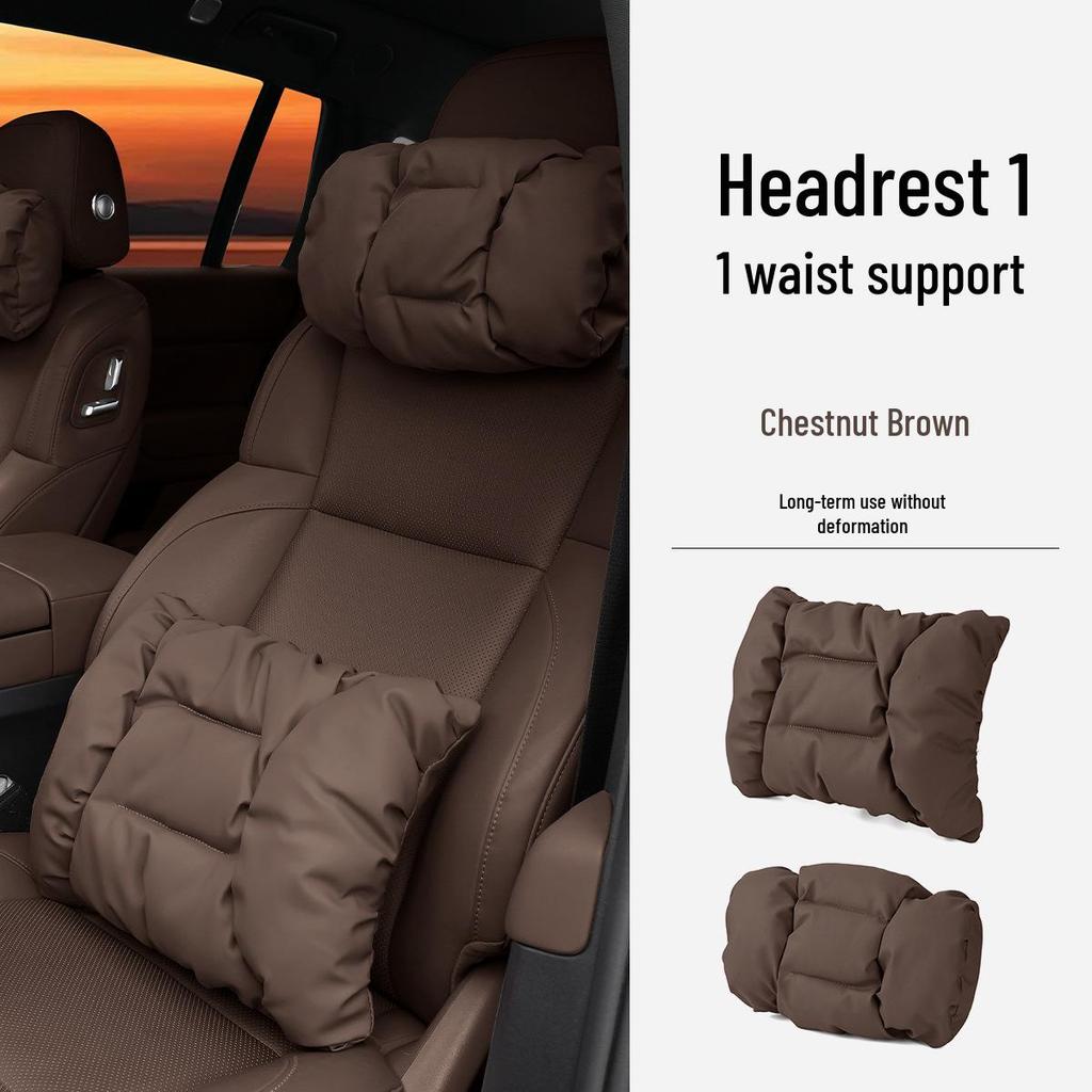 Neues Luxus Auto Kopfstützen- & Lendenwirbelstützkissen - Fleckenresistentes Leder, Fortschrittliche Nackenstütze & Baumwollpolster