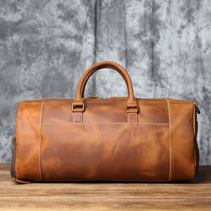 NZPJ Vintage Genuine Leather Men's Travel Bag Crazy Horse Leather Duffel Bag Large Capacity Top-Layer Cowhide Handbag Crossbody