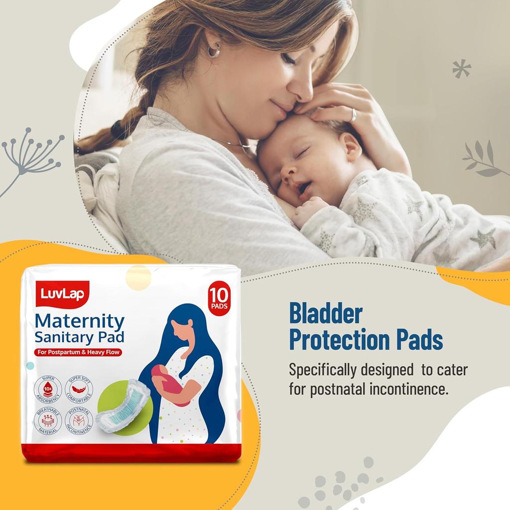 LuvLap Extra Absorbent Maternity Pads, Pack of 1 for Heavy Postpartum Flow, Ultra Soft Comfort for New Moms After Birth