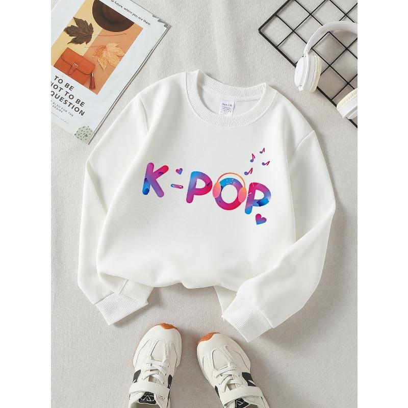 Kids Sweatshirt ,Crew Neck Fashion Top, Fun "K-Pop Music Hearts" Patterned Sweatshirt,Suitable for Everyday Casual Wear,for All Kinds of Daily Outfits