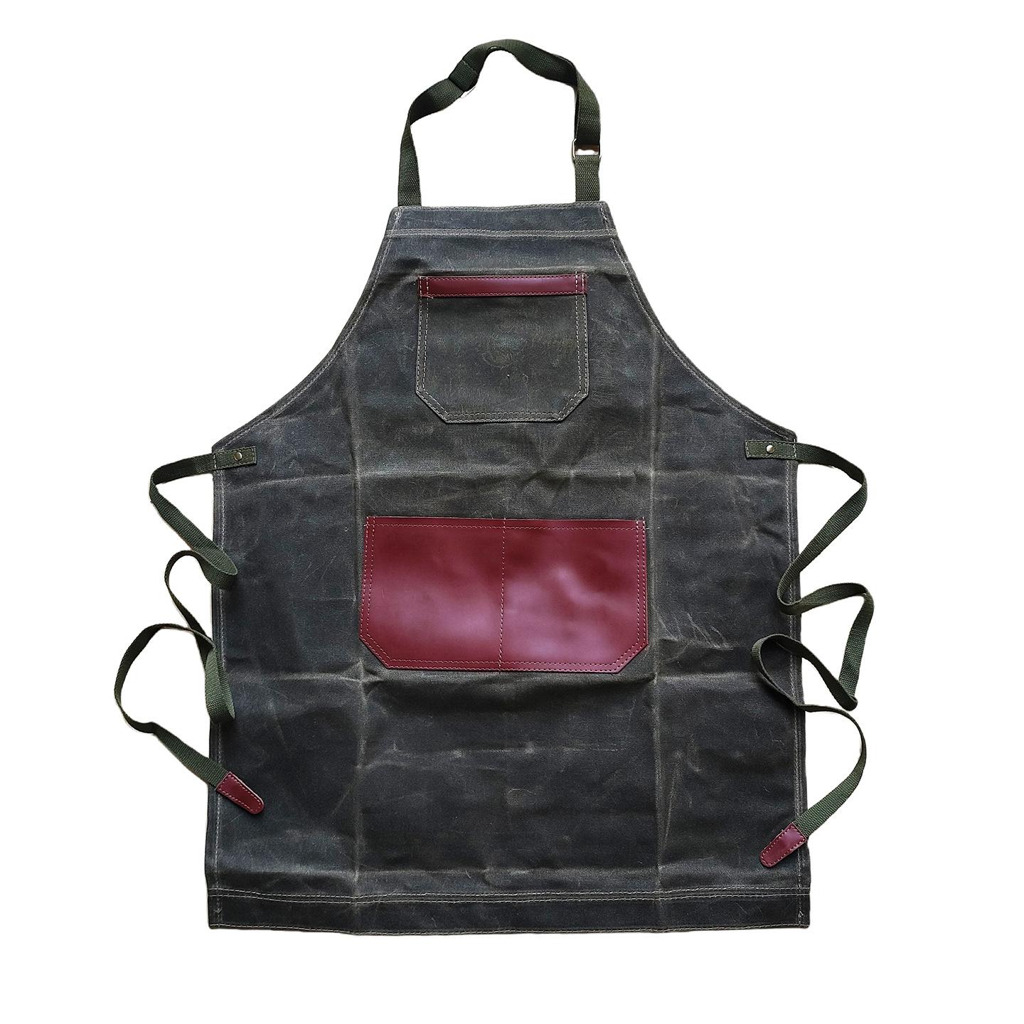 Men and women army green oil wax apron anti-fouling and wear-resistant overalls barista hairstylist trendy neck hanging армия зеленый