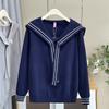 Plus Size Women Ribbon Sailor Collar Long Sleeve Knit Sweater