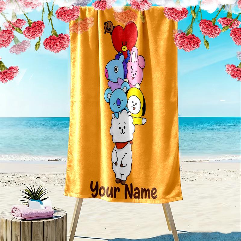 Custom NameBT21 Characters Beach Towel Soft Microfiber Summer Towel Quick Dry Absorbent Towel for Beach Swimming Pool Travel