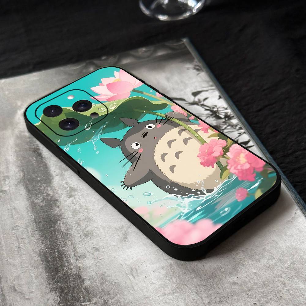 Cartoon T-Totoro Phone Case Black Silicone Soft Shell For IPhone 17 16 15 14 13 12 11 Air Pro Max Plus Hot Sale