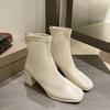 Retro Short Boots Women's Autumn New Square Head Thick Heel Fashion Boots Rear Zipper High Heel Thin Boots