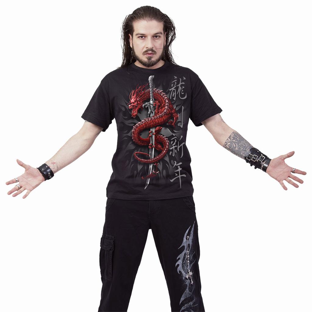 Spiral Direct Unisex Adult Oriental Dragon Back Print T-Shirt