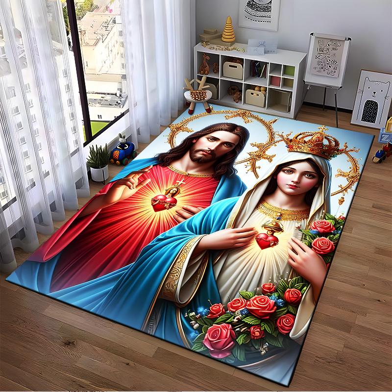 Jesus and Mary Sacred Heart Icon Rug Design Non-slip Rug Suitable for Living Room and Bedroom Sofas