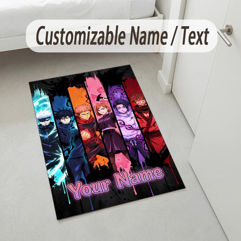 Personalized Crystal Velvet Carpet,Jujutsu Kaisen Custom Printed Name, Plush Area Rug For Home Indoor Decor