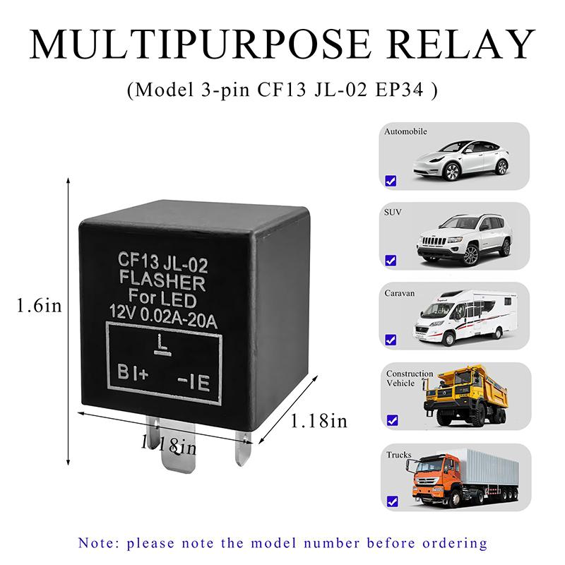 Cf13 Led Electronic Flasher Relay Cf13 Jl-02 Ep34 3-Pin 12V 0.02A-20A Turn Signal Fixed Relay For Car Accessories
