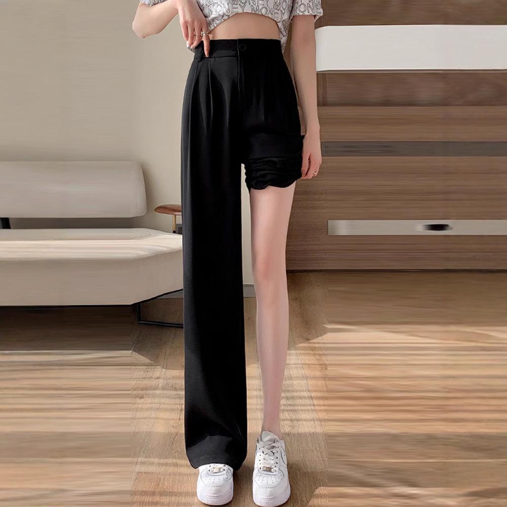 Women's Pink Ice Silk Loose High Waist Wide Leg Pants - Summer & Spring