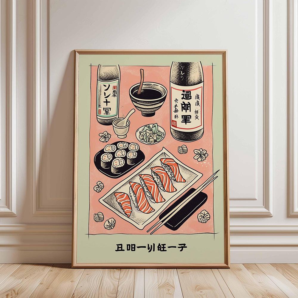 Retro Japanese Sushi Bar Poster Kitchen Food Posters and Picture Canvas Print Painting Dining Room Wall Decor Home Mural Cuadros