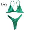 Women Swimsuit 2 Pcs/Set Bikini Set Backless Adjustable Straps Deep V Neck Padded Quick Dry Swimming Three-point G-string Lady Swimwear Water Sports