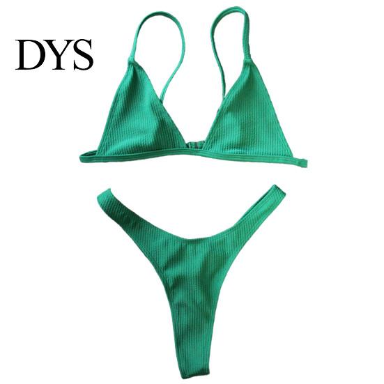 Women Swimsuit 2 Pcs/Set Bikini Set Backless Adjustable Straps Deep V Neck Padded Quick Dry Swimming Three-point G-string Lady Swimwear Water Sports