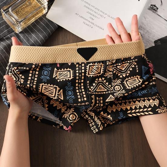 Boxer Underwear Mid-rise Elastic Waistband U-Convex Shorts Briefs Retro Printing Panties Sleepwear Daily Wear