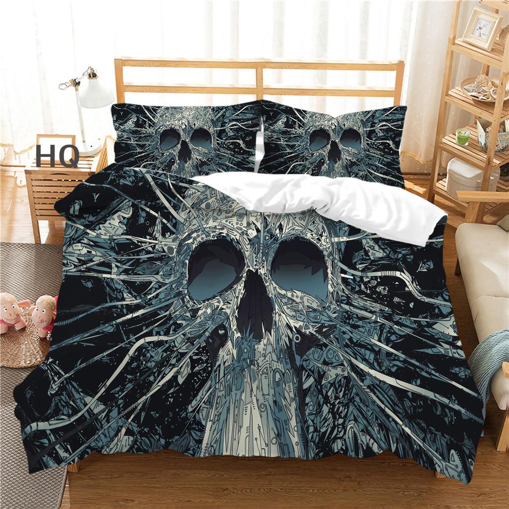 3D Digital Printed Bedding Set, Black Skull Head Series Bedding Cover, Pillowcase, Duvet Cover, AU240 * 270, Extra Large Home Decoration