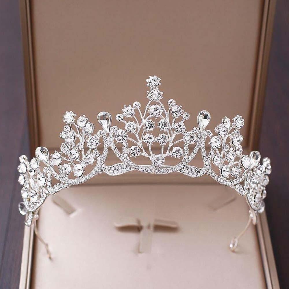 Elegant Crown Hair Accessory Shiny Princess Rhinestone Tiara Baroque Silver Floral Crown  Wedding