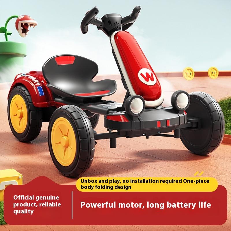 Children's electric kart four-wheeled toy can sit, men, women and children can be folded, installation-free remote control Bluetooth battery car