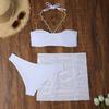 Beach Sexy Rückenfreie High Waist Bikinis Neuer Sommer Bikinis Set Sexy Kette Plissiert Solide Bikinis 3-teiliges Set Damen Bademode