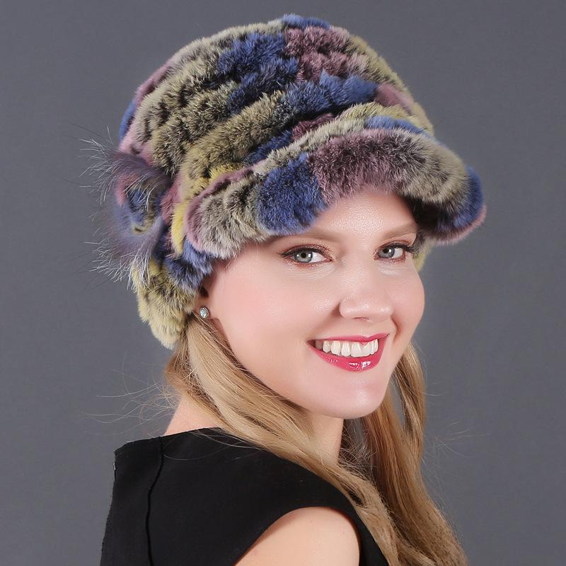 Women's Fashion Warm Rex Rabbit Hair Woven Hat Women's Winter Hat Fur Cap